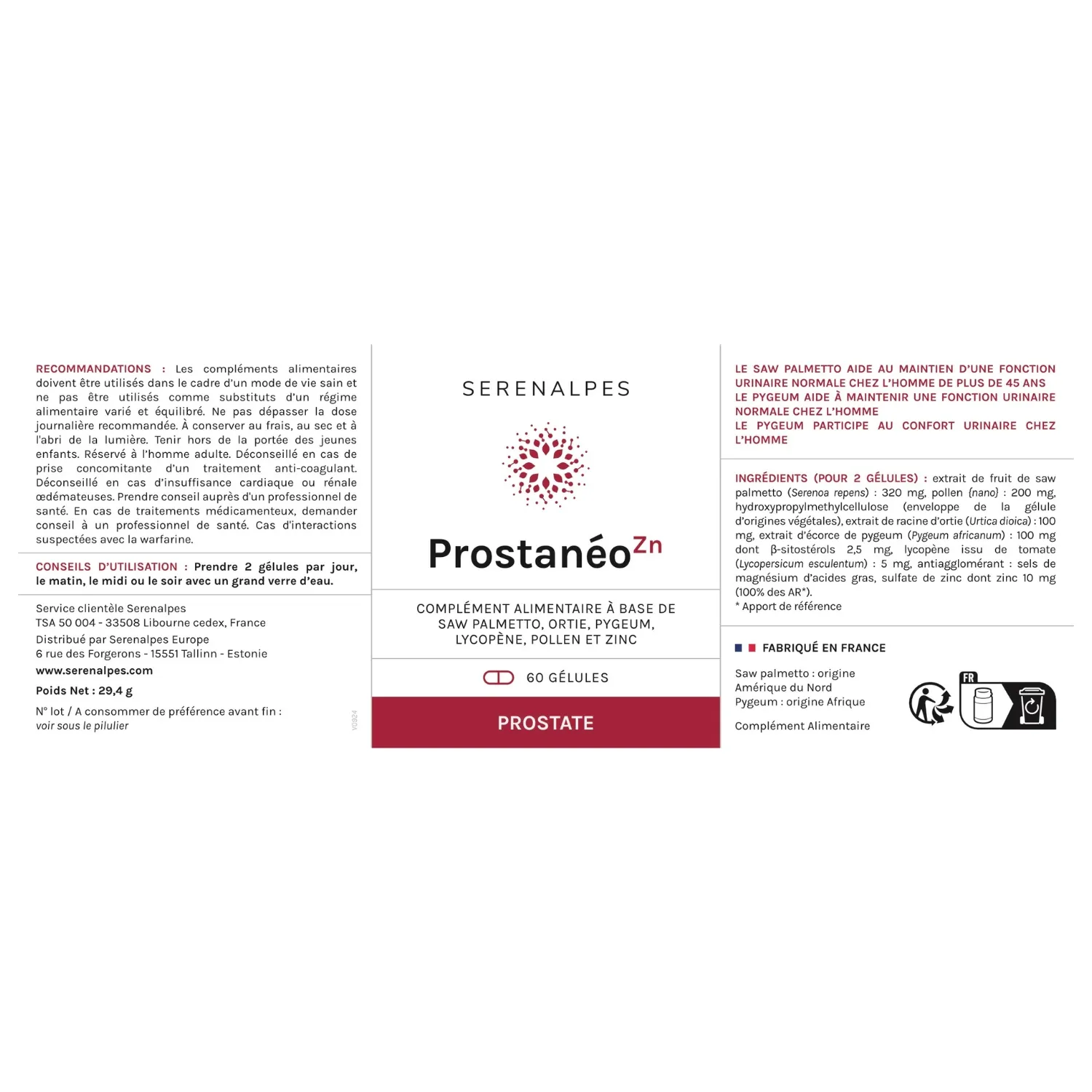 Etiquette prostaneo zn Serenalpes Etiquette prostaneo zn Serenalpes