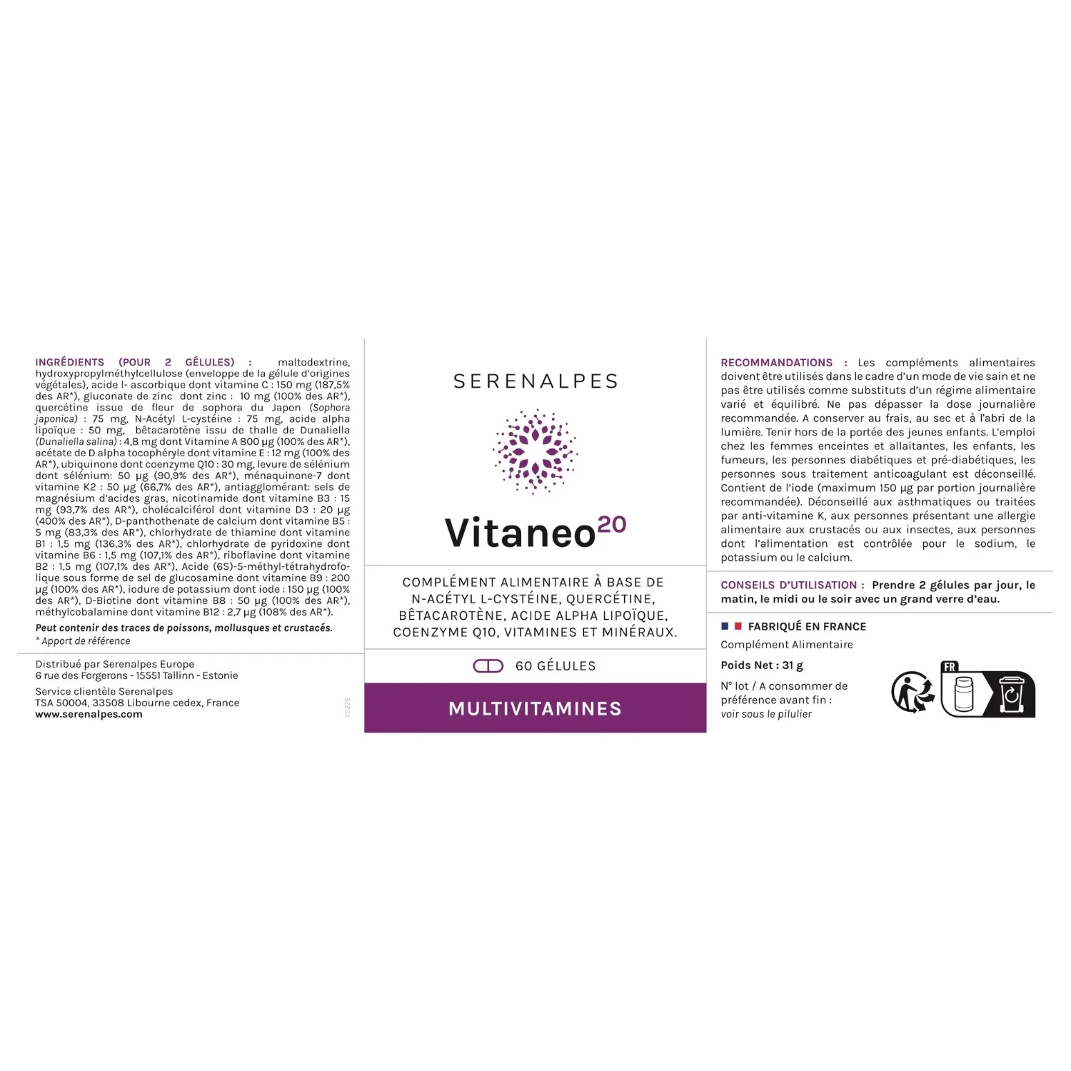 Etiquette vitaneo 20 Serenalpes Etiquette vitaneo 20 Serenalpes