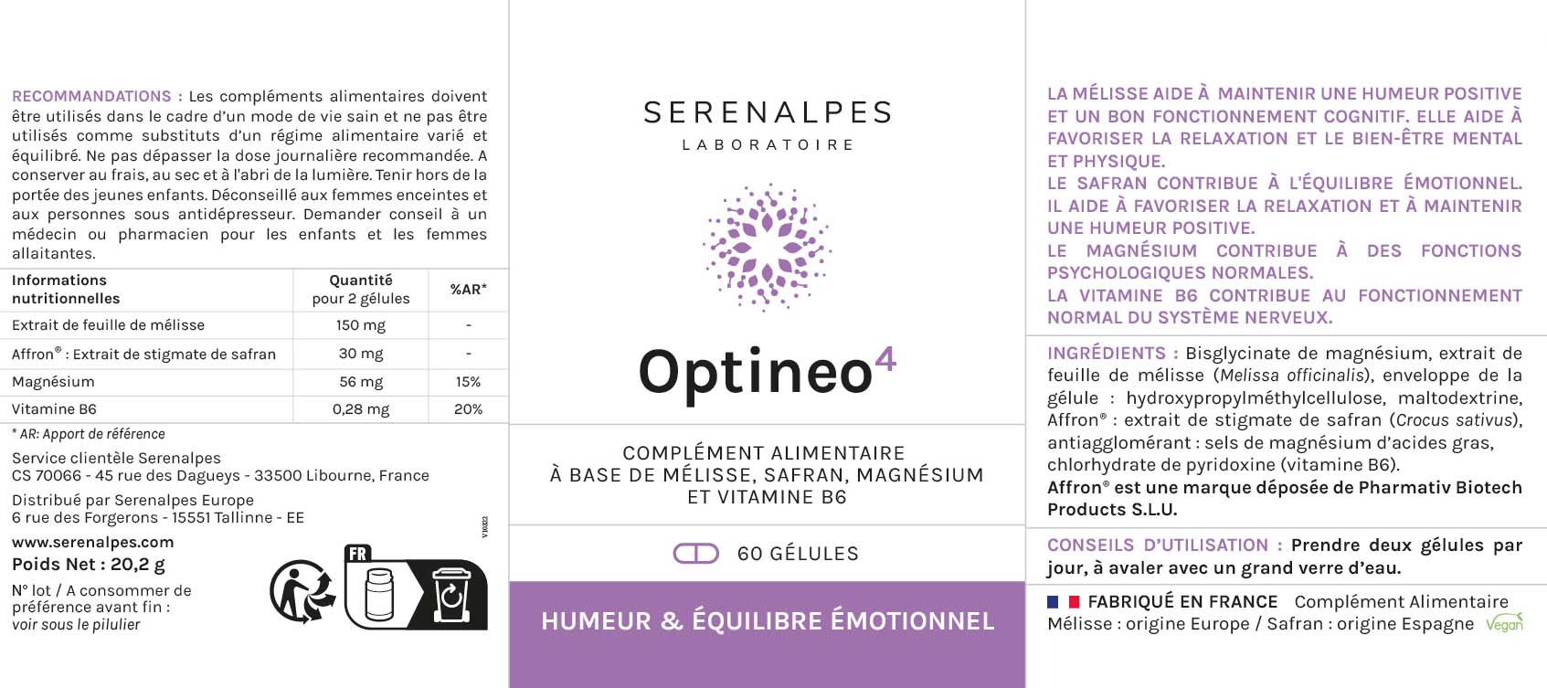 Serenalpes - Laboratoire - Etiquette60GL OPTINEO 040322 Mauve 2 1